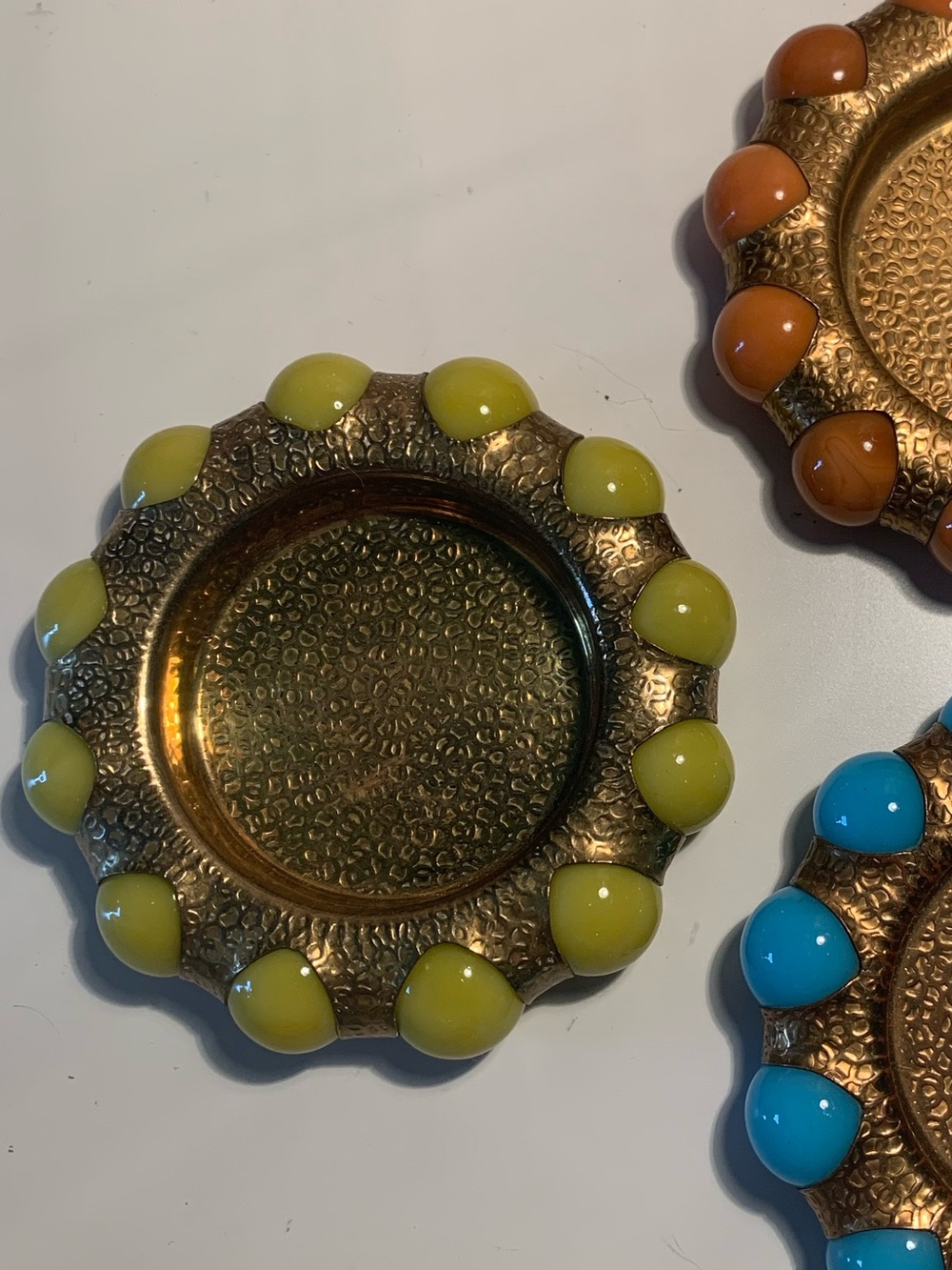 Vintage Fisher Jewelry Tray Brass and Yellow Agate